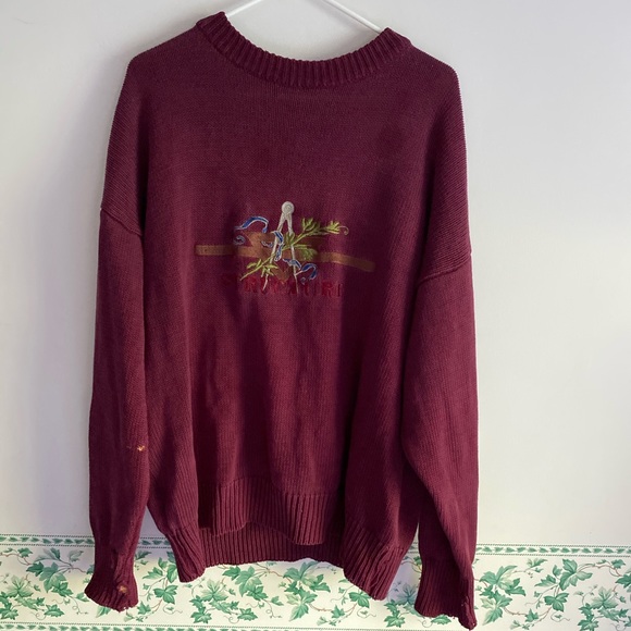 Maroon Vintage Structure Knit Embroidered Sweater - Picture 4 of 6
